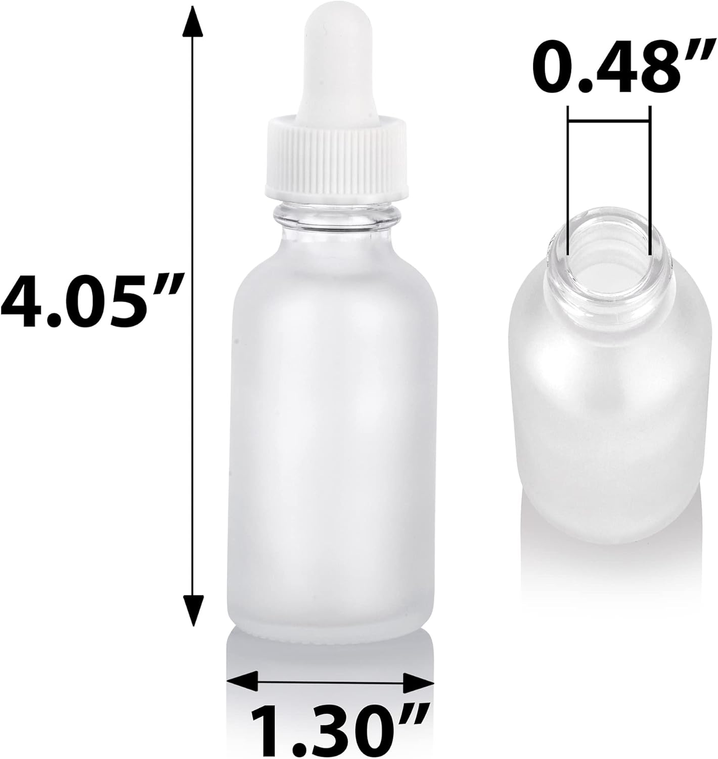 JUVITUS (24 pack) 1 oz Frosted Clear Glass Boston Round Bottle with White Dropper + Funnel