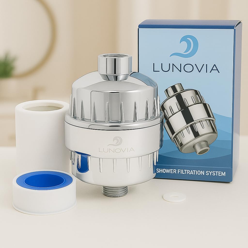 Filtro de ducha para agua dura, filtración de alta presión de 15 etapas con KDF, carbón activado y carbón, reduce el cloro, los metales pesados y las impurezas, ajuste universal, fácil de instalar