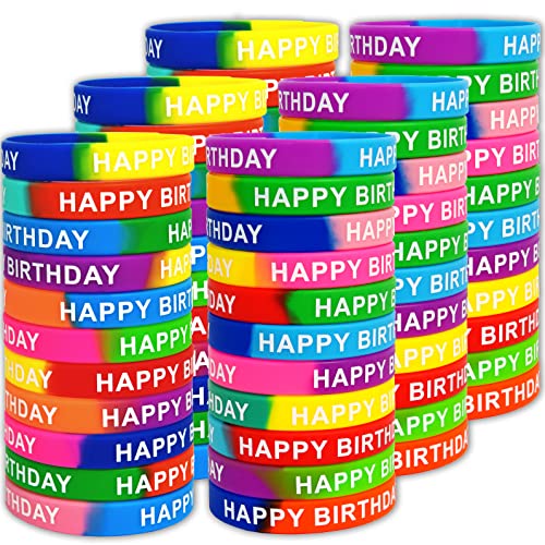 66 Pieces Birthday Rubber Bracelets (22 Styles) Bulk Colored Silicone Wristbands for Students Teachers Classroom Reward Gifts Birthday Decorations Party Favors Supplies