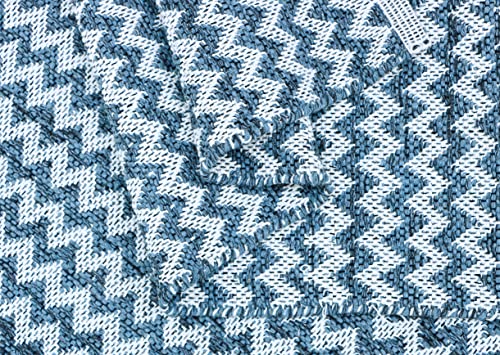 Image of THE HOME TALK Zig Zag Cotton Area Rug - Carpets Suitable for Living Room, Bedroom, Dining Room, Home Decor - Handcrafted Traditional Rugs - Non-Skid | 2.5' x 8' - Ash Blue |