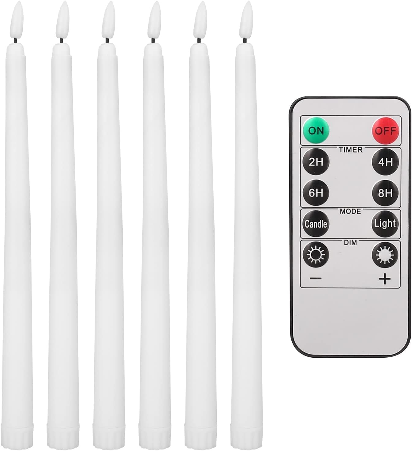 LED Taper Candles with 10-Key Remote, Battery Operated Flameless Taper Candles Pack of 6, Warm White 3D Wick Flickering Light Dinner Candle for Christmas Home Wedding Decor (0.78 X 11.2 Inch)