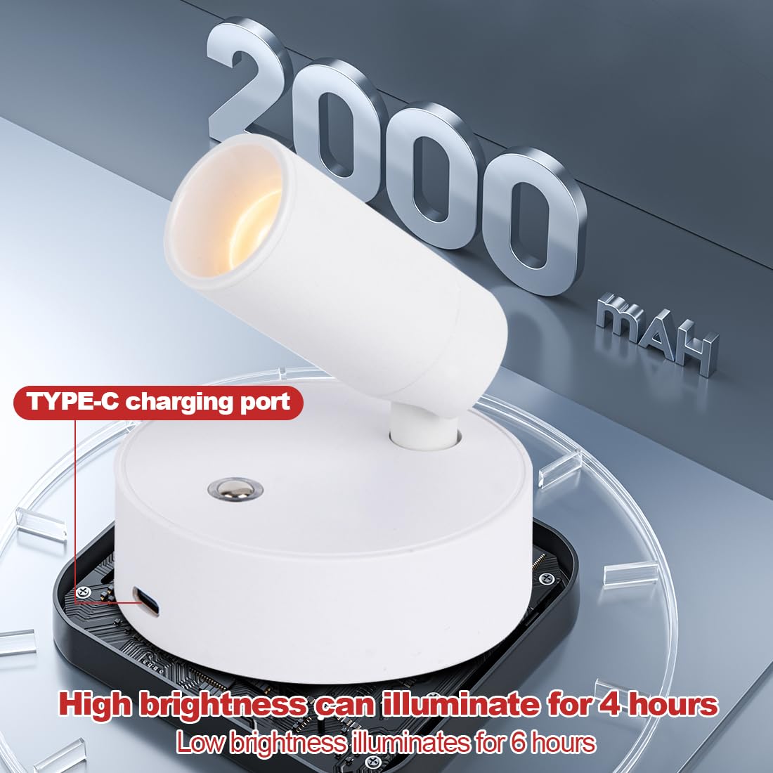 Foco LED inalámbrico, recargable por USB, batería con mando a distancia, 3 temperaturas de color, luces de imagen regulable, lámpara de pared giratoria con función de temporización, para arte, plantas