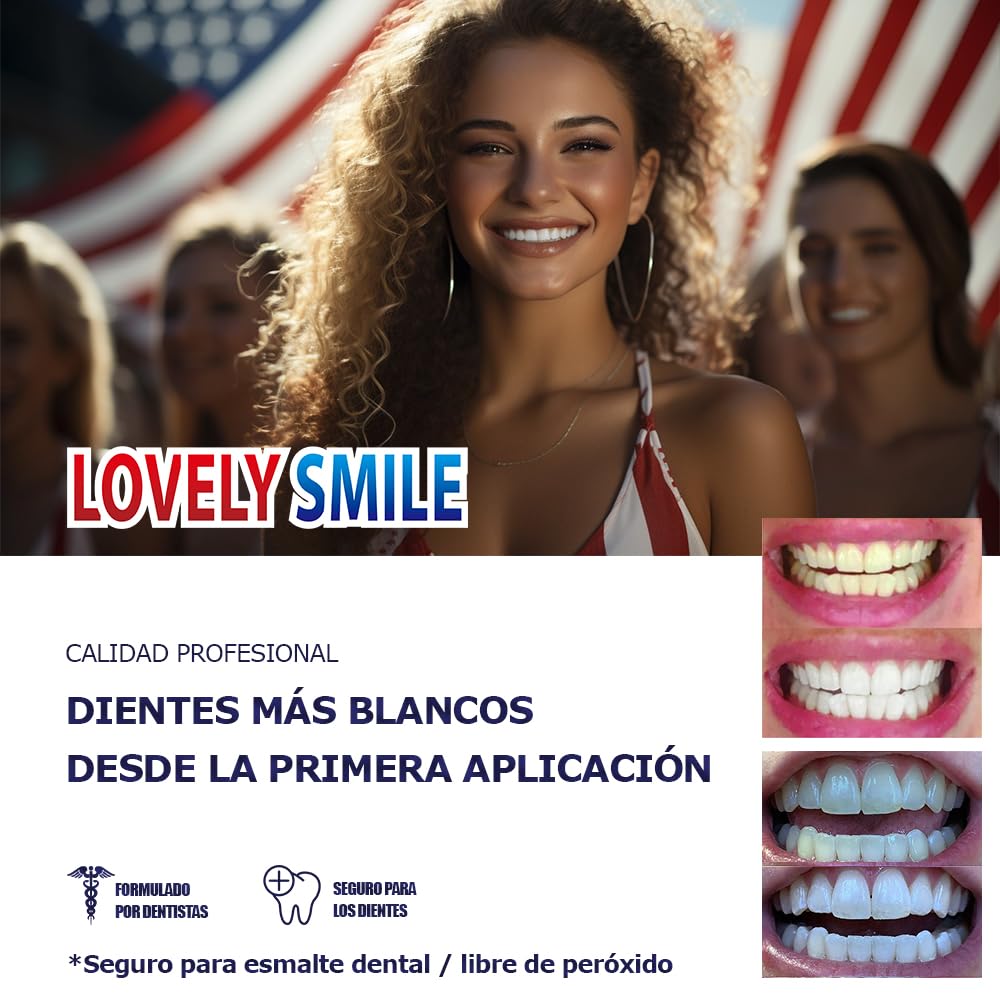 LOVELY SMILE Premium Line 50 Bandas Blanqueadoras Dientes Blanqueamiento de dientes, Tiras para 25 aplicaciones con avanzada tecnología antideslizante - Teeth Whitening Strips - by RAY OF SMILE®