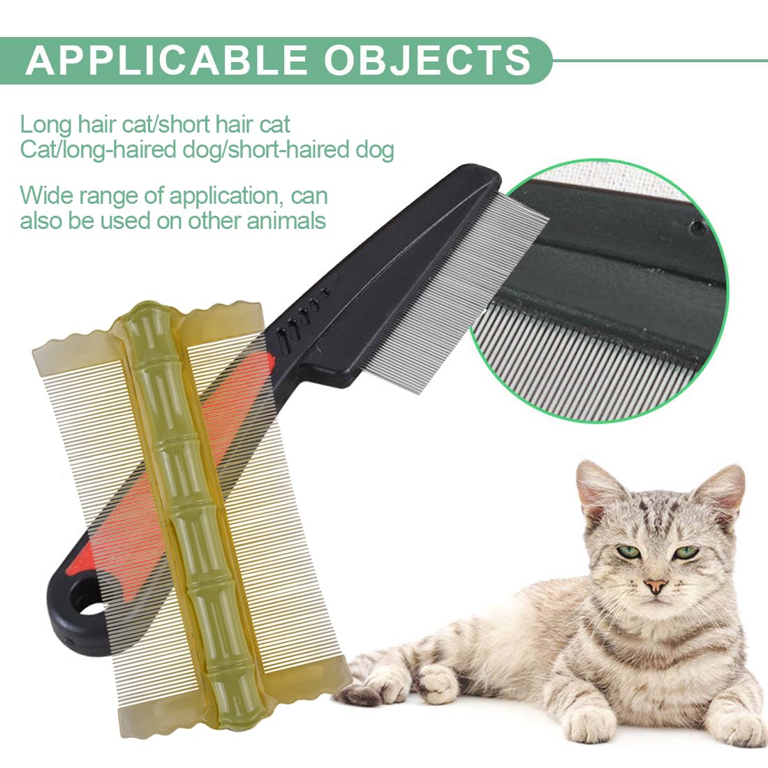 EIHI Lot de 3 Peignes anti Puces pour Chiens et Chats,Peigne Anti Puces pour Chat,Peigne anti Puces Chien,Peigne à Poussière,Peigne à puces,Dents Grossières et Fines