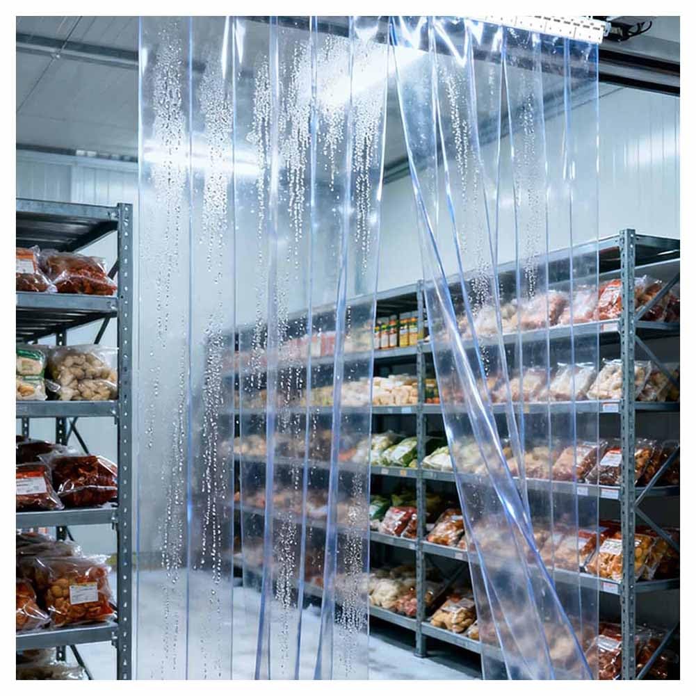 Tenda a strisce in PVC trasparente per frigorifero e congelatore industriale in plastica con design sovrapposto (210 x 210 cm) per magazzini frigoriferi macelleria refrigeratore.