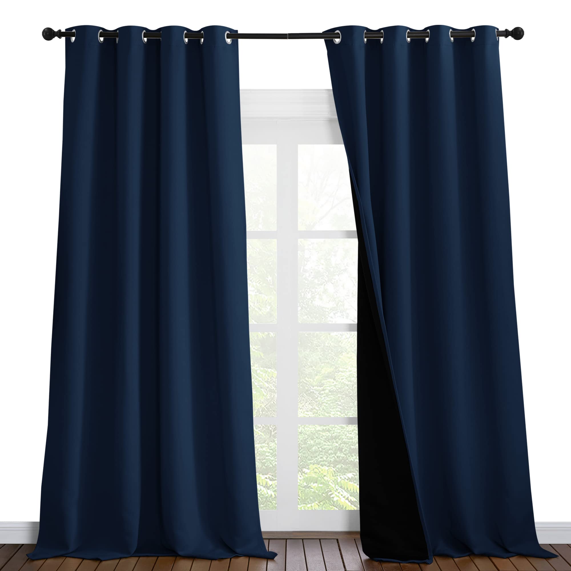 NICETOWN 100% Blackout Curtains 102 inches Long, Noise Reduction Window Treatment Curtains, Thermal Insulated Energy Smart Drapes and Draperies for Apartment Decor, Navy Blue, Set of 2, 55 inches W