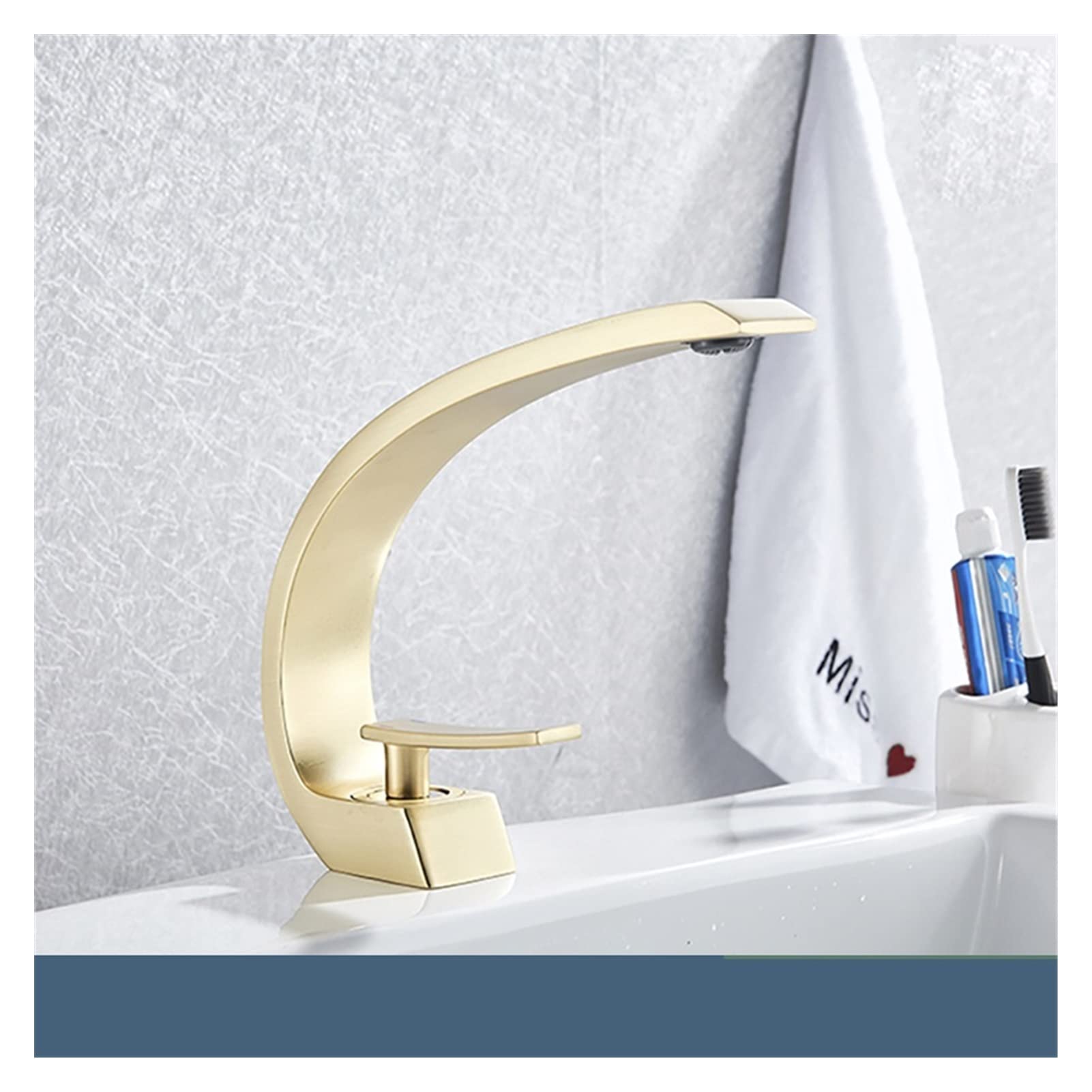 Mooilko Brushed Gold Chrome Bathroom Basin Faucet Single Handle Polished Gold Faucet Hot Cold Mixer Taps Deck Mount Washbasin Crane Easy To Install(Brushed Gold)