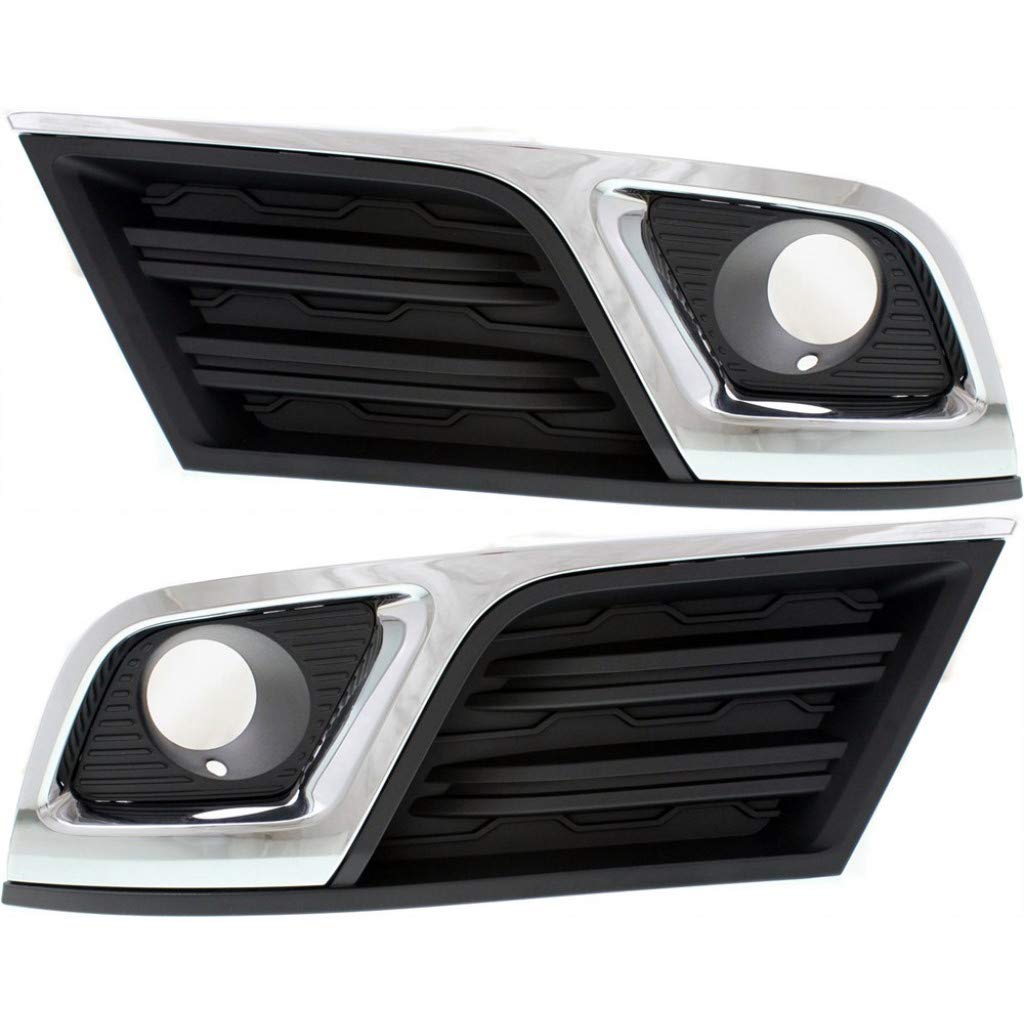 For Chevy Traverse Fog Light Cover 2013 14 15 16 2017 Driver and Passenger Side Pair/Set | Black/Chrome | DOT/SAE Compliance | GM1038148 + GM1039148 | 20988619 + 20988620