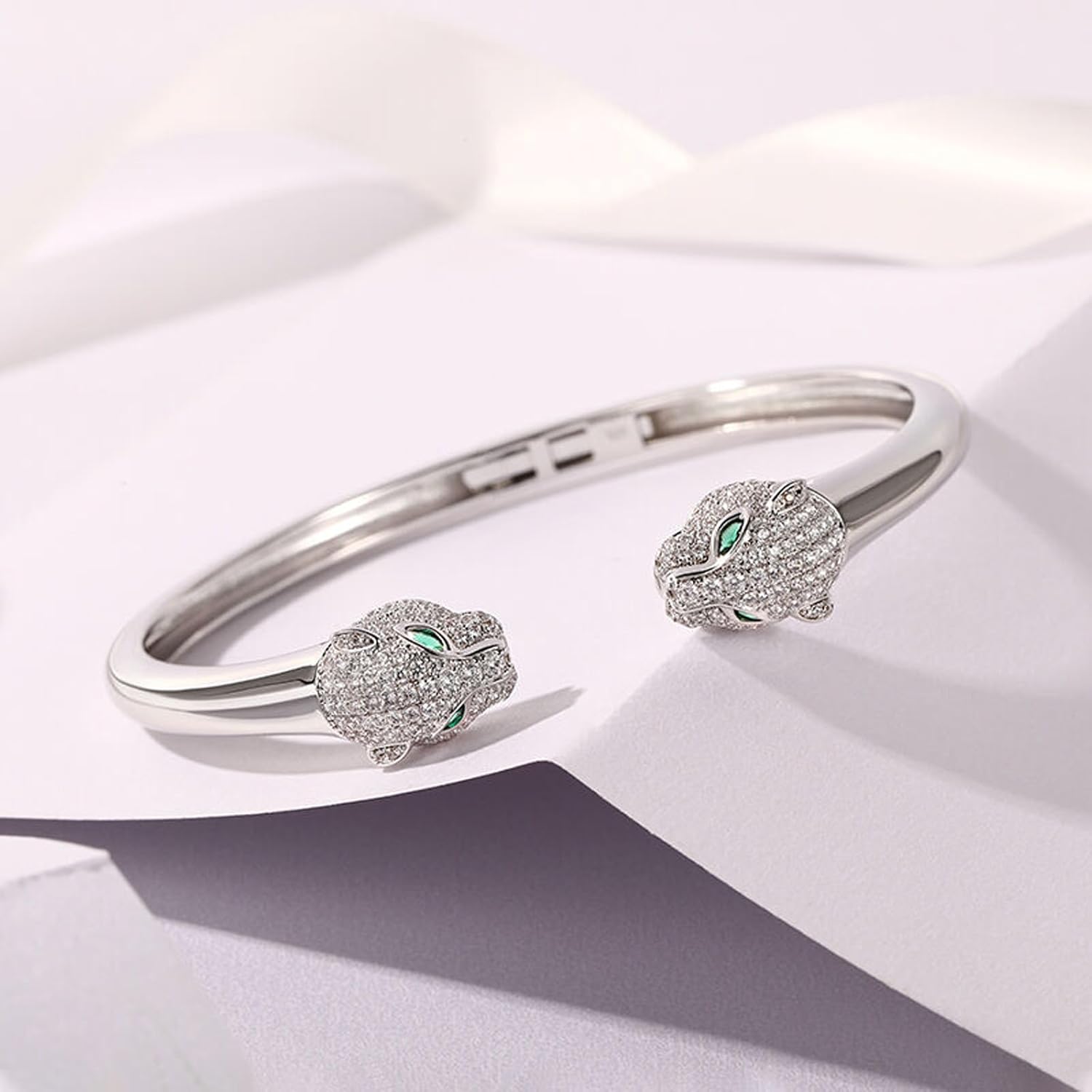 Jeulia Mens Leopard CZ Eyes Bracelet Wild Beauty Sterling Silver Bangle for Women Wife Girlfriend Wedding Birthday Gift With Jewelry Box