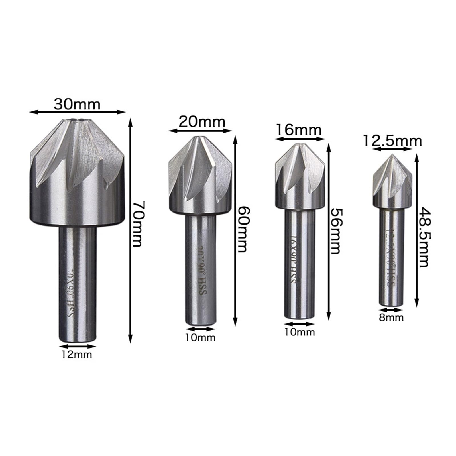 1 foret à fraiser HSS de 6 à 50 mm de diamètre, fraise à chanfreiner à 60 degrés, 6 cannelures/8 cannelures, tige ronde, fraise à chanfreiner for métal, bois et plastique(50mm 60 degrees)