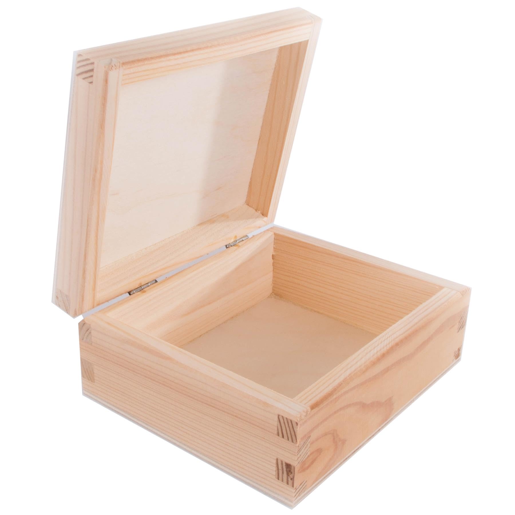 Woodeedoo Natural Small Rectangular Wooden Storage Box With Hinged Lid – 14.5 X 12 X 6 Cm – Unfinished Pine Box For Crafts Trinkets Keepsakes Jewellery Memory Tokens Personalised Gift Decorating