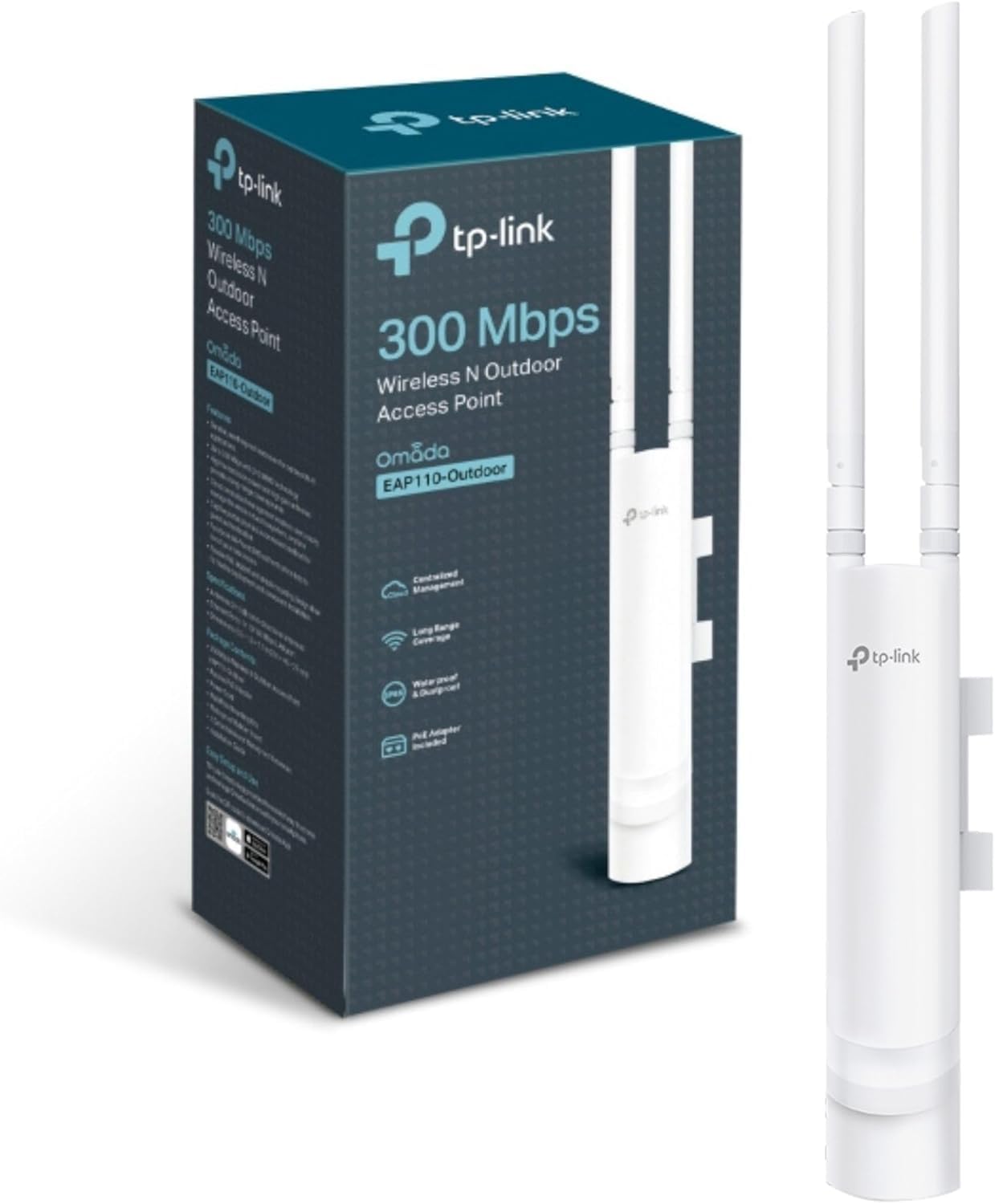 TP-Link EAP110-Outdoor - Punto de Acceso inalámbrico N a 300mbps, para Exteriores, Resistente al Agua, Ideal para Wi-Fi de jardín, Gestión centralizada, PoE de Soporte pasivo, Instalación Flexible