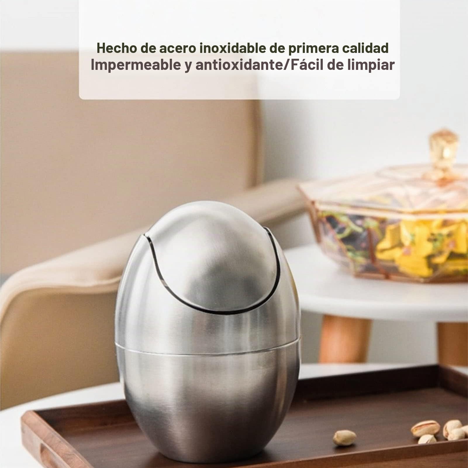 Papelera de Mesa con Tapa Basculante, Mini Cubo de Basura de Acero Inoxidable de 1.5 Litros, Papelera de Oficina Pequeña para Hogar, Oficina, Cocina, Dormitorio, Baño