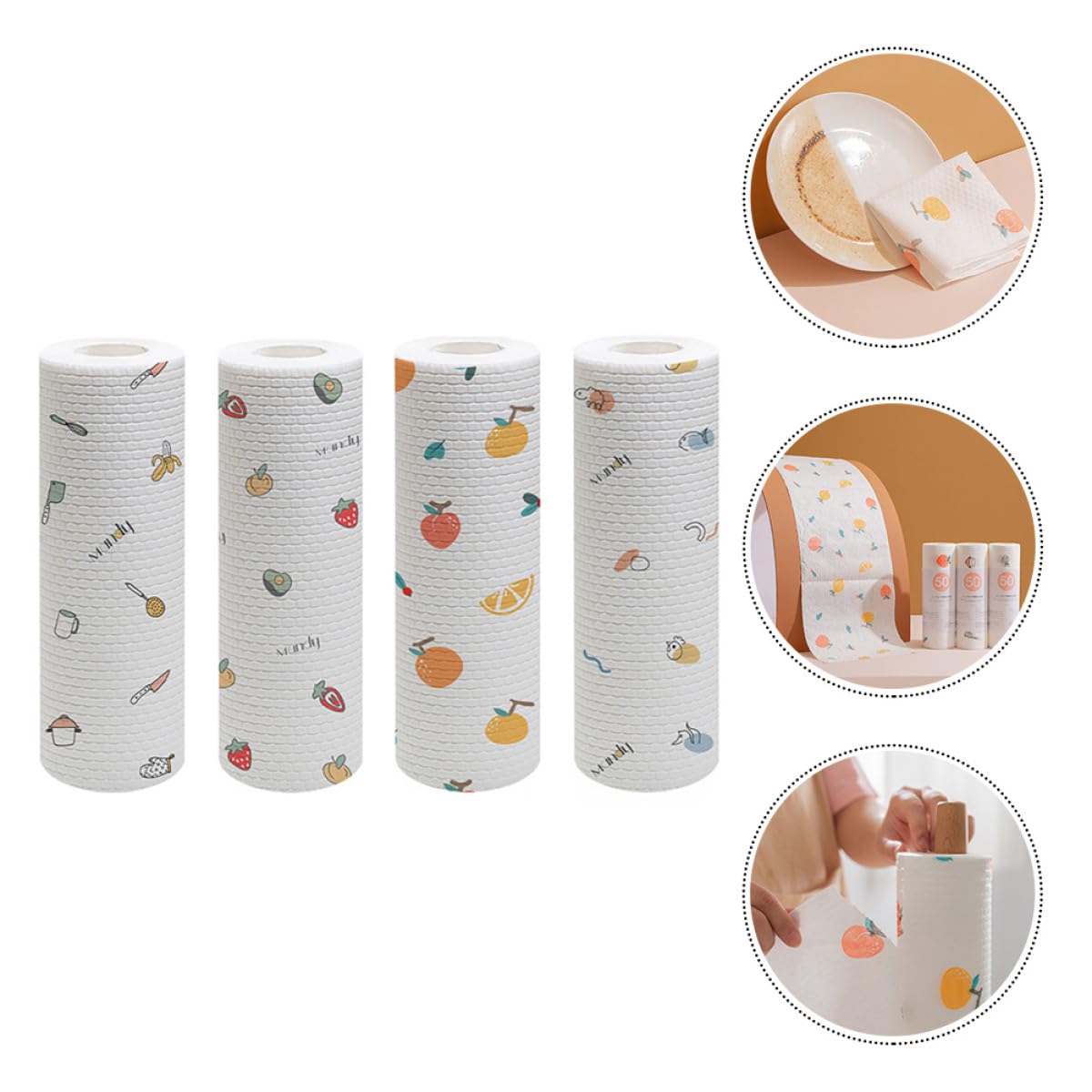 Cabilock Paños de Cocina Desechables Multifuncionales de Pulpa de Madera y Poliéster, 4 Rollos para Limpiar Ventanas y Suelos en Lavado de Platos y Limpieza Rápida Varios Estilos