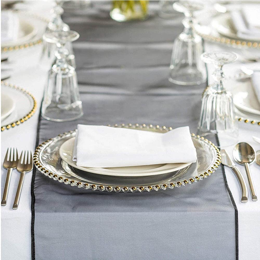 AILIFE Plato de cena decorativo de 13 pulgadas con cuentas de oro moderno europeo de vidrio transparente para carne, bandeja de servir para el hogar, cocina y cubiertos