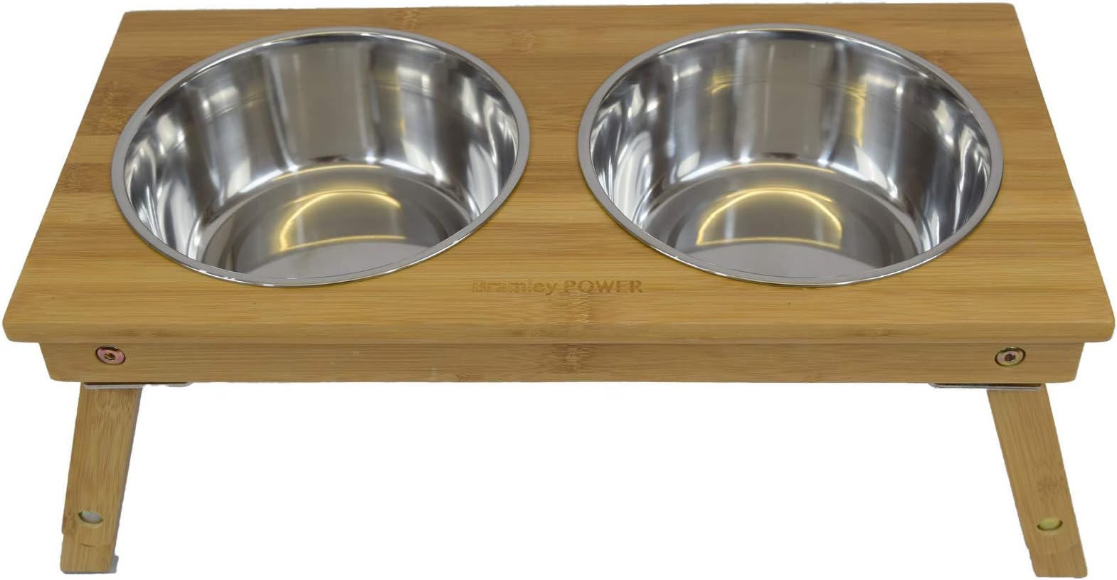 Bramley Power Elevated Adjustable Height Raised Bamboo Dog Pet Feeding Station Stand (Large)