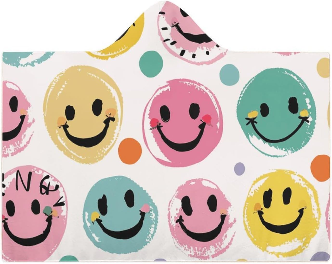Color Smiley Face Wearable Blanket Hoodie Oversized Fleece Blanket Loungewear Cape Wrap for Adults Teens