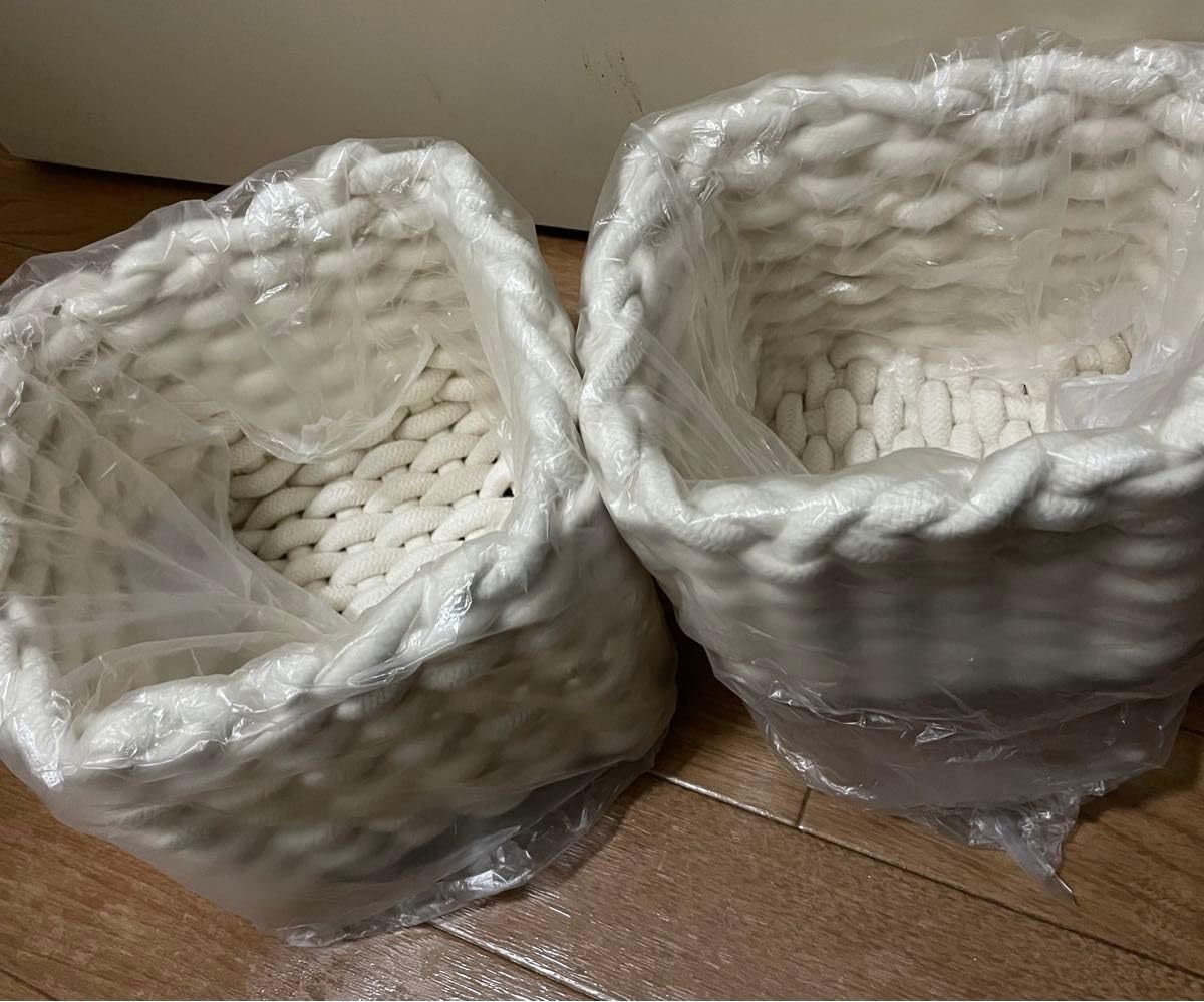 Amazon.co.jp: 3COINS WHITE ROOM 白ロープ編みバスケット 2点セット