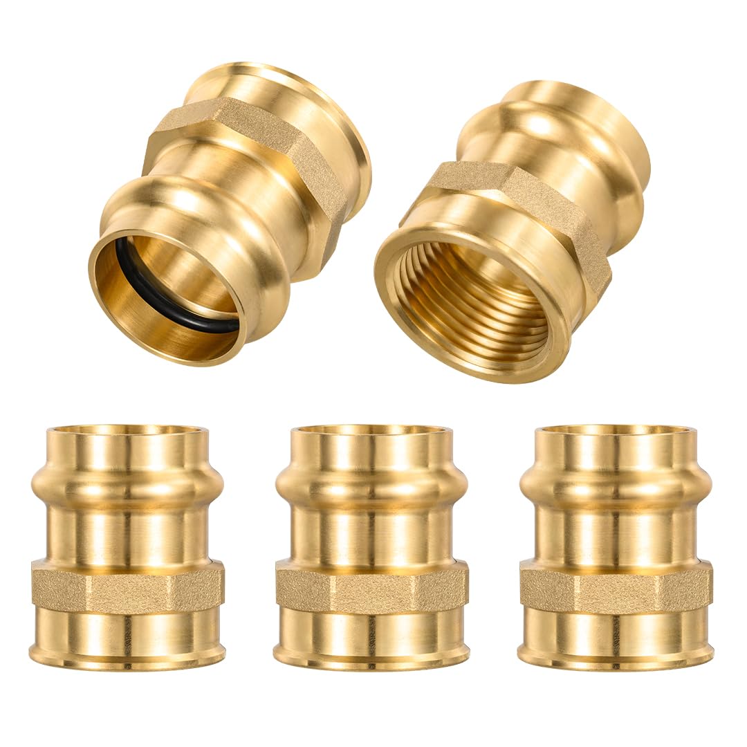 Paquete de 5 accesorios ProPress de latón ProPress de 1 pulgada x 1 pulgada NPT hembra adaptador ProPress de cobre a tubo NPT hembra con junta tórica EPDM para tuberías de cobre y conexiones