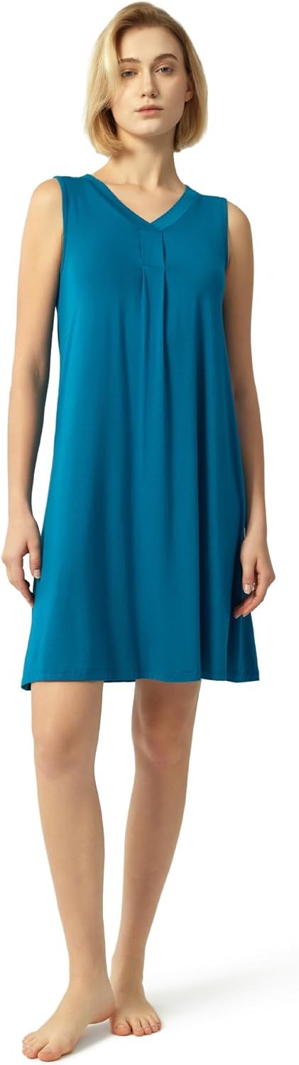 GYS Womens Bamboo-Derived Viscose Nightgowns Soft Sleeveless V Neck Nightdress Lightweight Sleep Shirt S-4XP