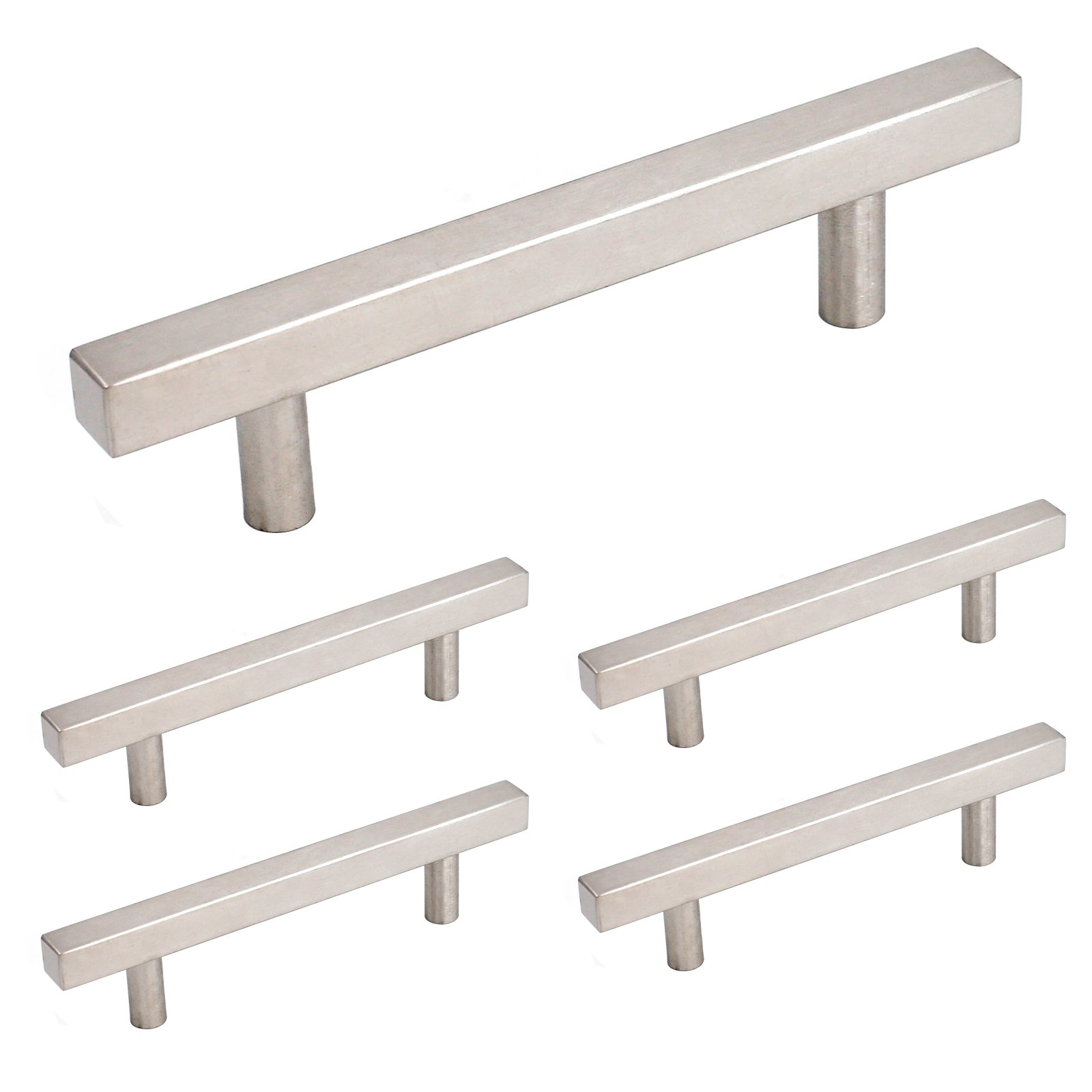 homdiyBrushed Nickel Cabient Hardware Drawer Pulls - HDJ22SN Kitchen Cabinet Handles 5 Pack Modern Cabinet Door Knobs Square Handles for Dresser Drawers Hole Centers:3-3/4in(96mm) HDJ22SN