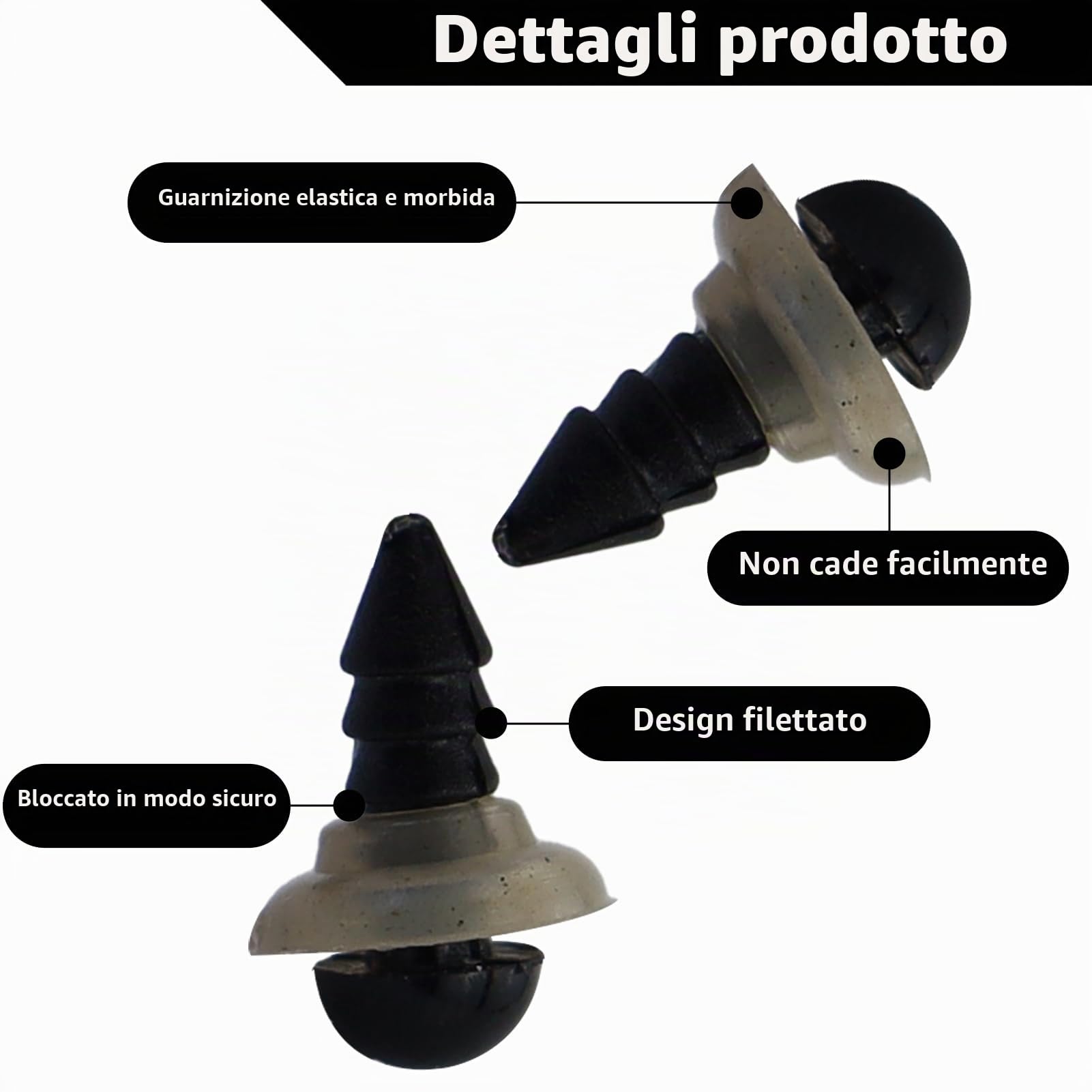 220 Occhielli di Sicurezza per Animali all'Uncinetto, in plastica, 6 mm, Colore Nero, Amigurumis, Occhi per Animali di Peluche, Occhi delle Bambole con rondelle Peluche Fai