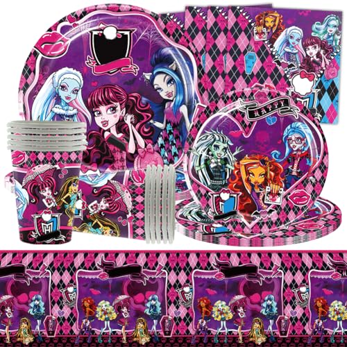 51 pcs Monster Thème Party Vaisselle, Vaisselle de fête pour Enfants, Assiettes, Serviettes En Papier, Tasses, Nappe, Set de Vaisselle pour Fête d'anniversaire...