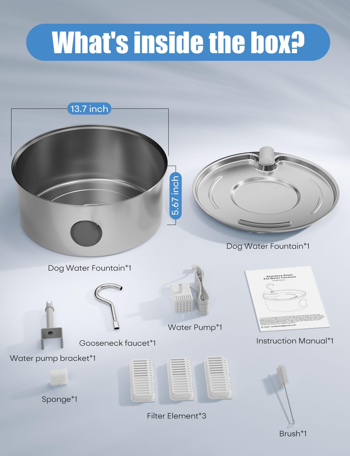subteenmate Fuente de agua para perros grandes, dispensador automático de fuente de agua para perros de acero inoxidable de 8L/280 onzas, cuenco de agua automático para mascotas con bomba