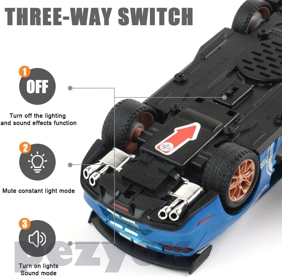 Image of Mustang Shelby GT500 Toy Car Scale Model,Pull Back Vehicles Alloy Simulation Supercar with Lights and Sound Also for Car Dashboard,Kids,Adult (Blue)