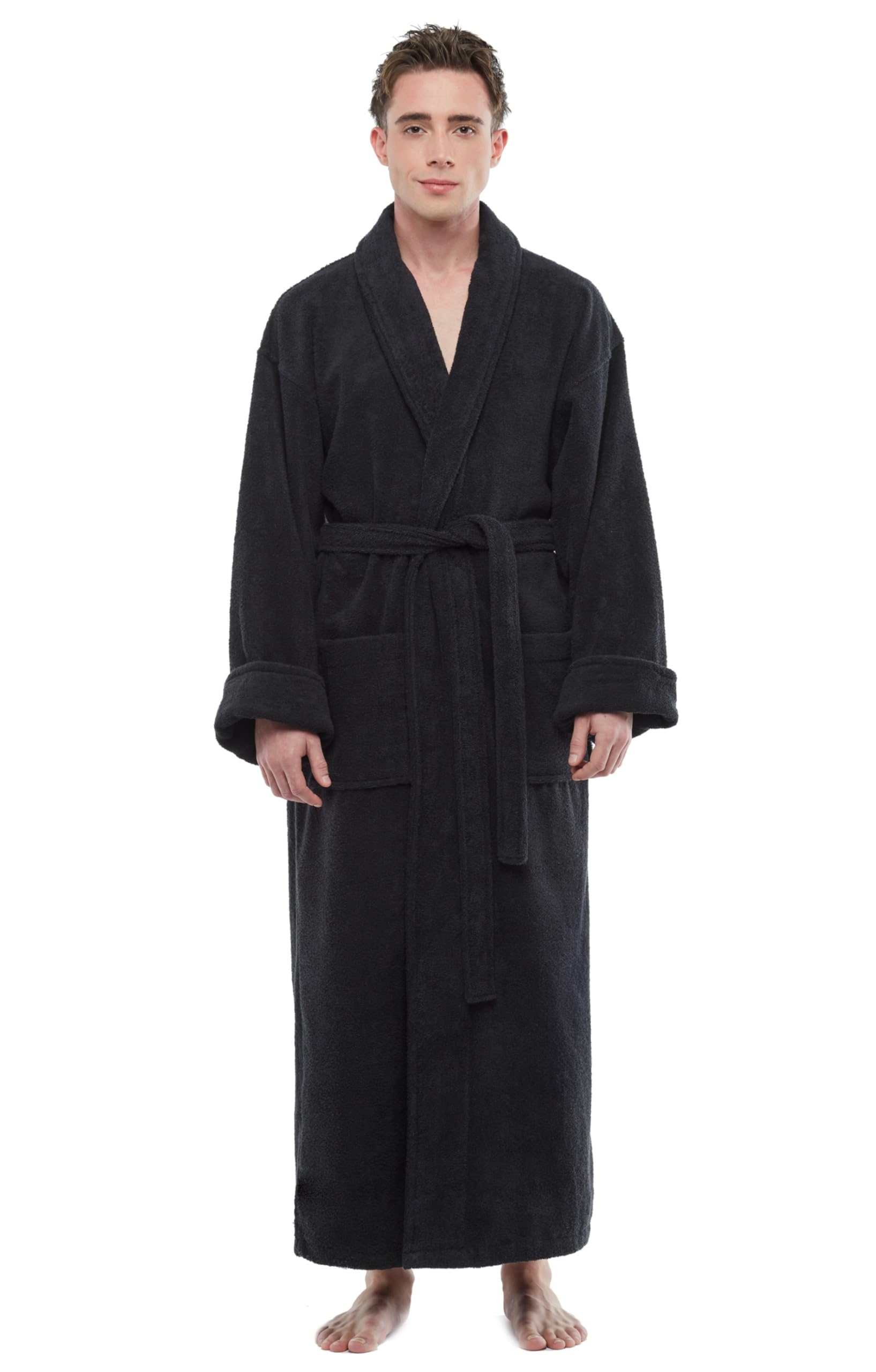 ESKYMODE Mens Cotton Bathrobe, Ankle Length Long Men’s Terry Cloth Towel Bath Robe