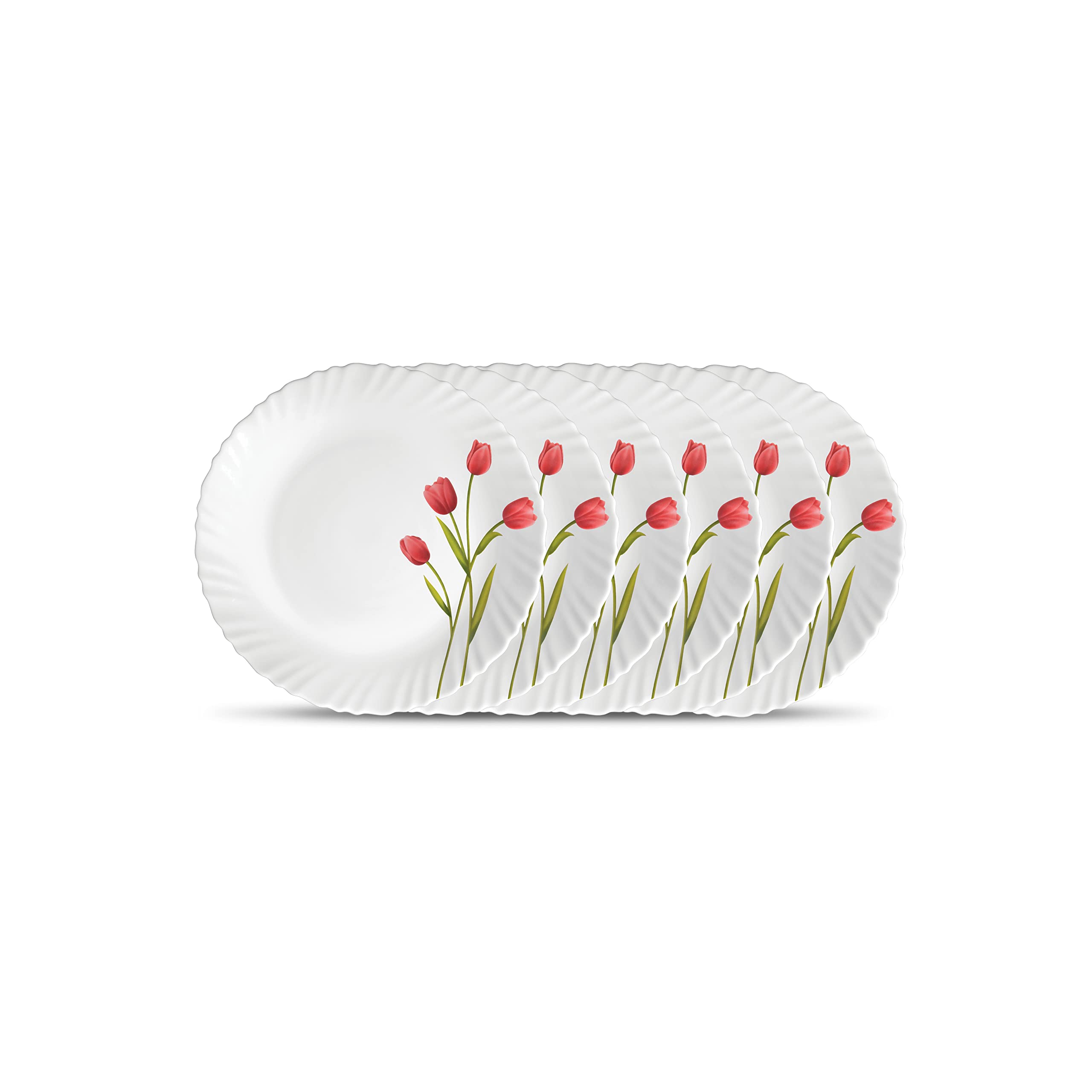 La Opala Novo Collection Opal Glass Crockery | Quarter Plate Set of 6 | Radiant Curves Design | Plates for Snacking & Gifting | Microwave Safe | 100% Vegetarian | Extra Strong | Super Light & White