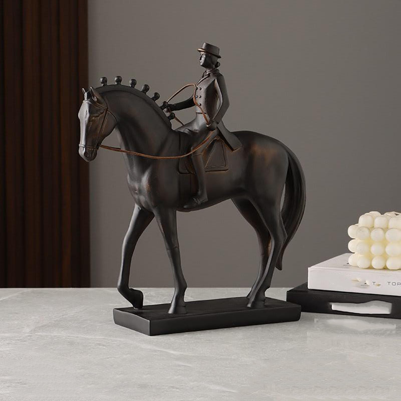 YUZDNM Equestrian Gentleman Statue and Sculpture, Elegant Horse Rider Figurine Art Statues for Desk Shelf Decor, Resin 13''(Woman)