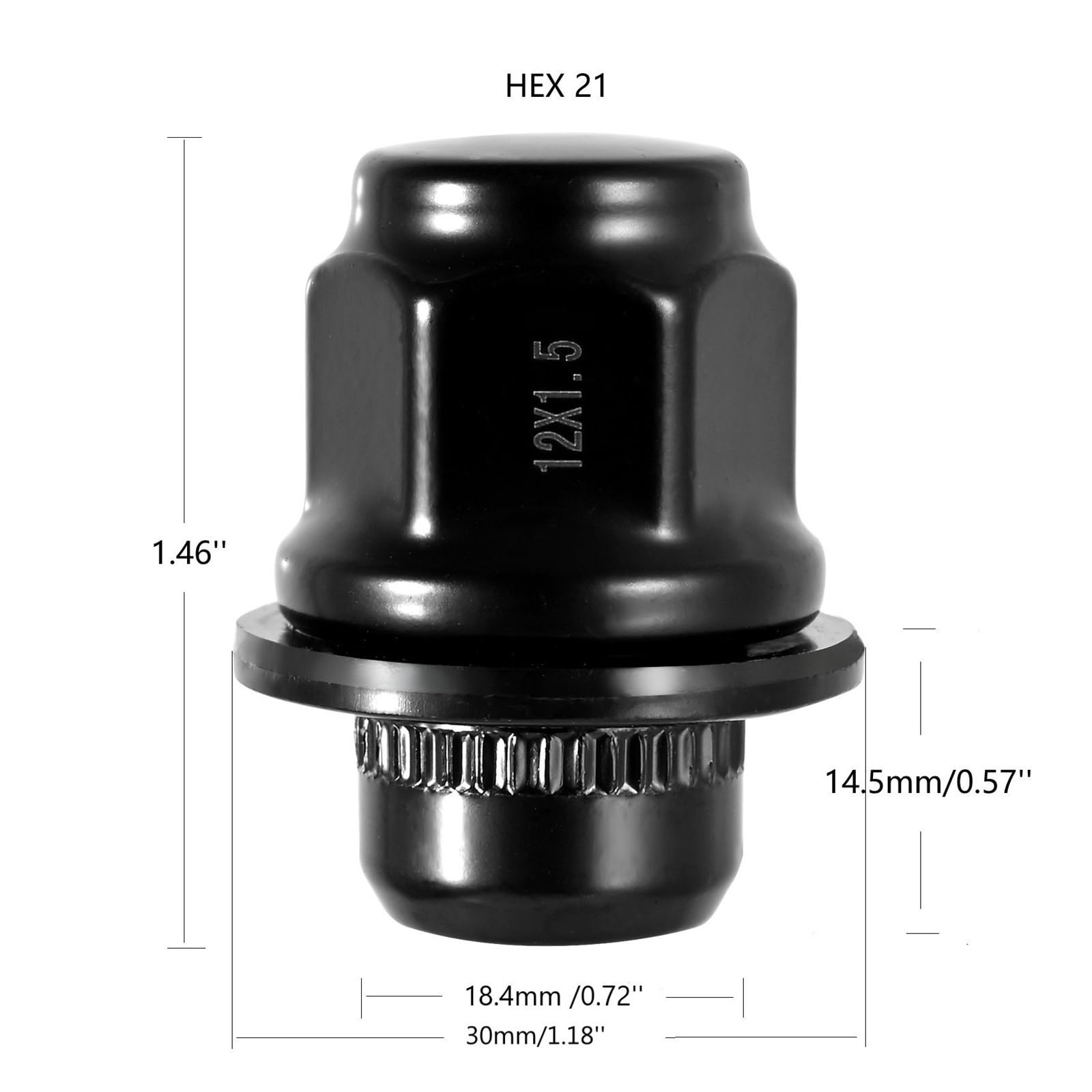 20 szt. nakrętek kół M12x1,5 13/16" 21mm sześciokątne 1,46x1,18 cala czarne nakrętki kół