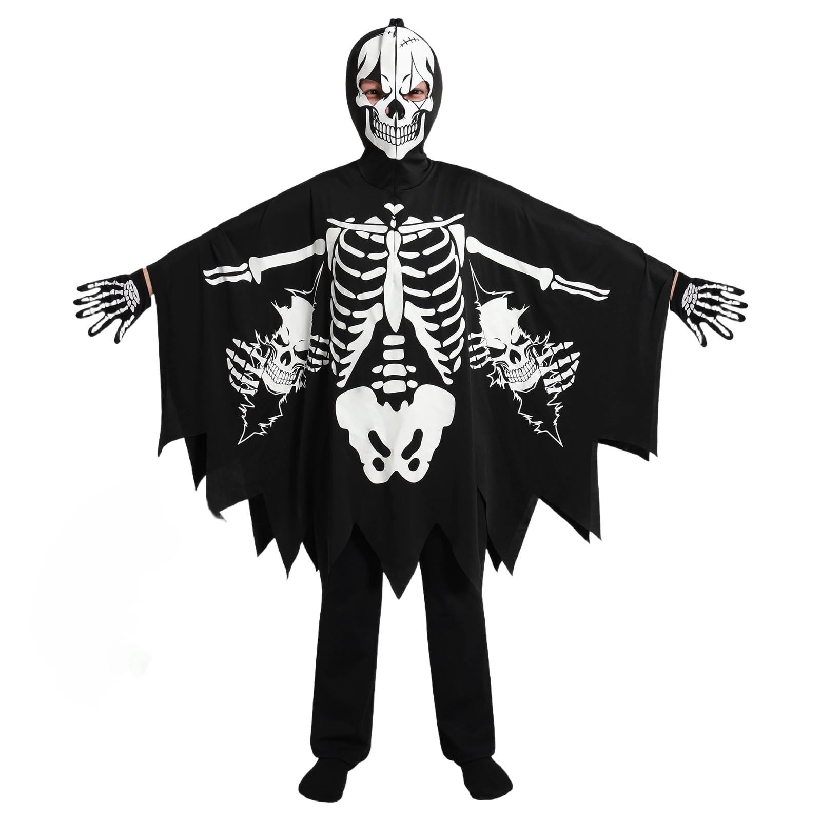 ESHOO Kids Halloween Skeleton Cloak Bat Costume Toddlers Boys Girls Glow in Dark Hooded Cape Halloween Wings Poncho Cosplay Role Play Child Fancy Dress Up