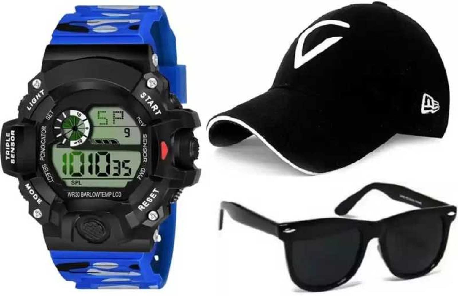 UnequeTrend Combo Pack, Stylish Digital Dial Watch, Stylish Sport Baseball Cap & Stylish Aviator Wayfarer Sunglass for Mens and Boys (Pack of 3) PTHK-2010 (Blue) (B09P8NJRR8) Amazon Price History, Amazon Price Tracker