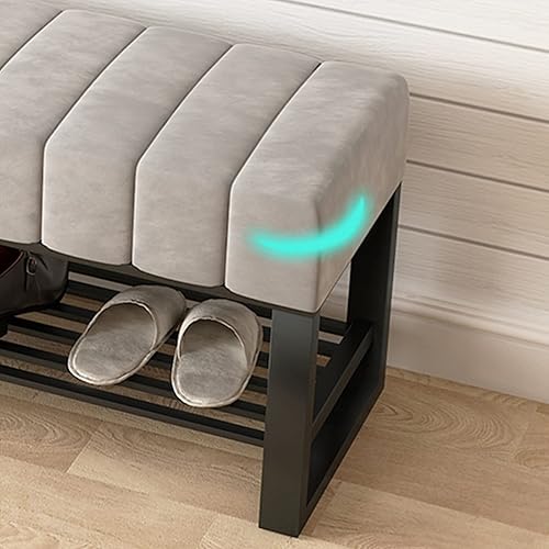 Miniatura 5 de Taburete multifuncional resistente para sala de estar, pasillo, taburete de terciopelo suave con asiento acolchado, banco de almacenamiento tapizado