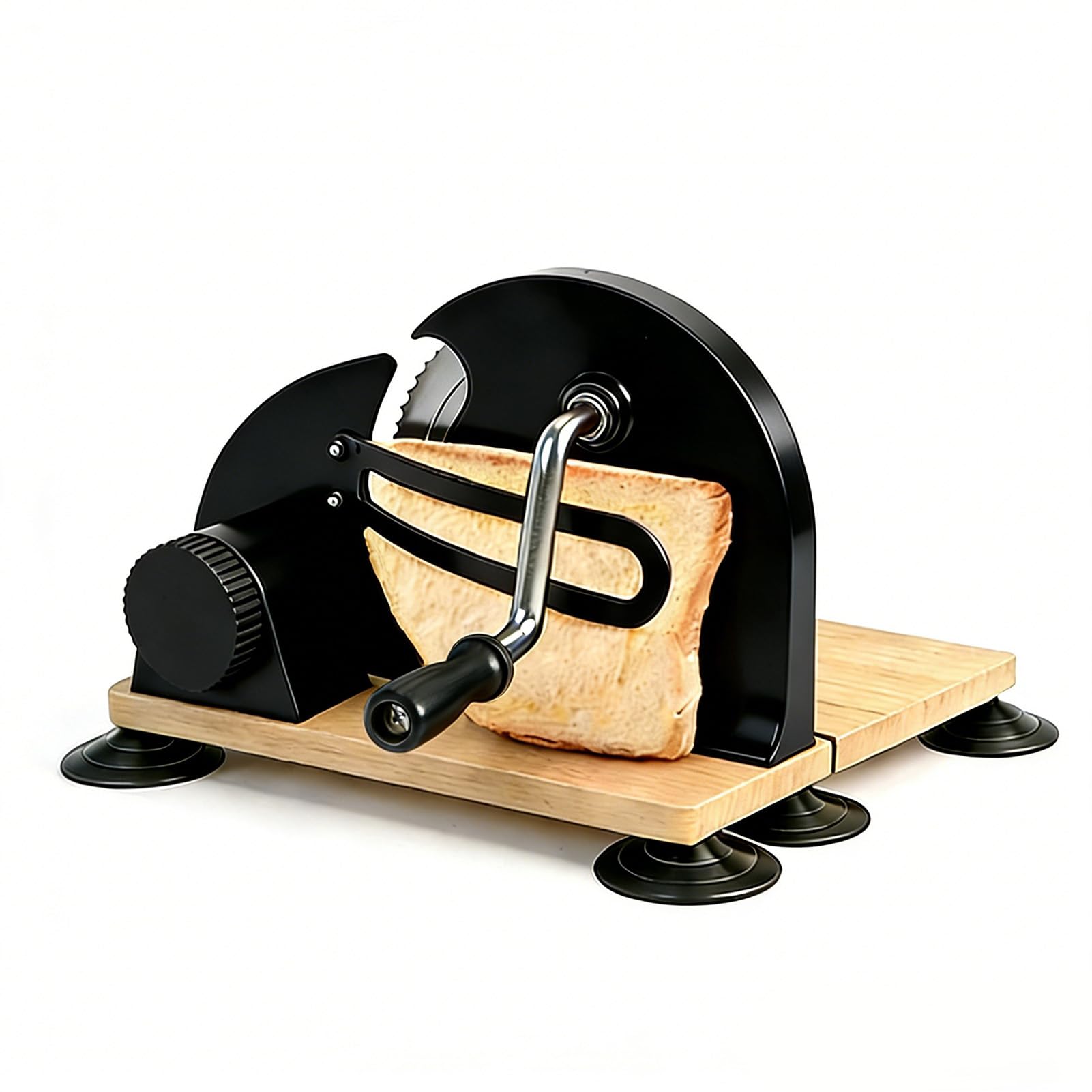 Tissting Cortador de Pan Manual de Acero Inoxidable Ajustable - Cortador de Pan Casero con Cuchilla Giratoria, para Rebanadas Uniformes, Compacto y Elegante (Negra)