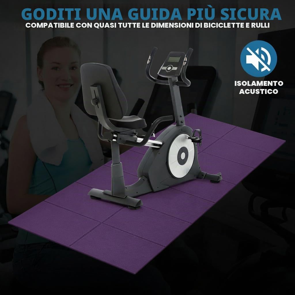 Tappetino protettivo per dispositivi sportivi, fonoassorbente, impermeabile, facile da pulire, 6 mm, in PVC, 173 x 61 x 0,6 cm, per tapis roulant, yoga, cyclette (viola)