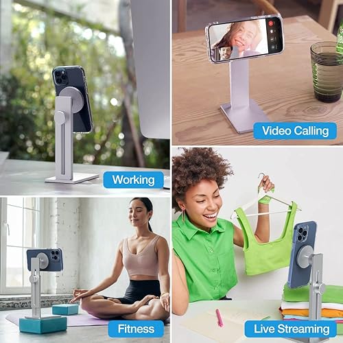 Miniatura 6 de AluDisc Pro - Soporte magnético de aluminio para teléfono de escritorio de 360 con inclinación giratoria, ángulo de rotación y ajuste de altura de