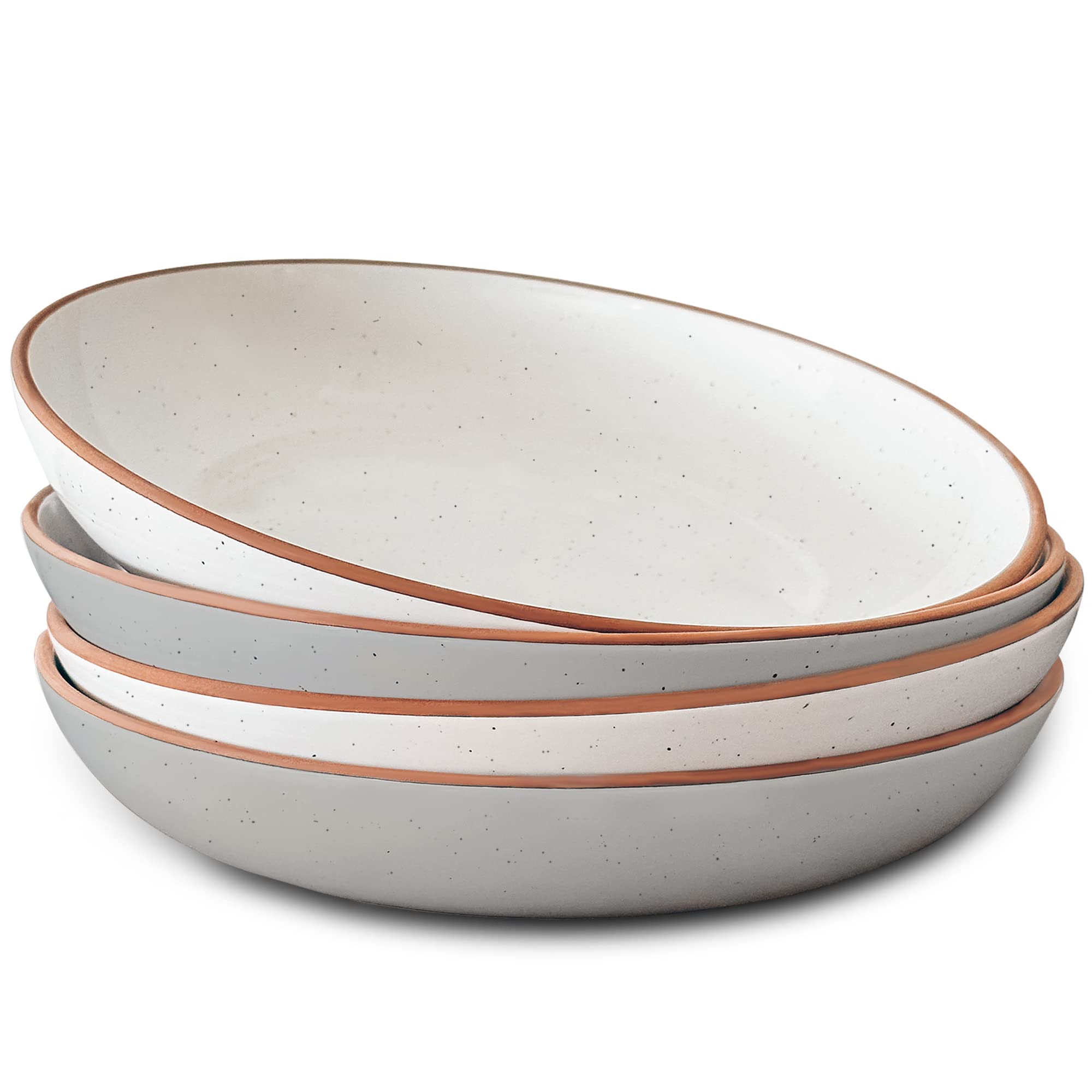 Mora Ceramic Large Pasta Bowls 30oz, Set of 4 - Serving, Salad, Dinner, etc Plate/Wide Bowl - Microwave, Oven, Dishwasher Safe Kitchen Dinnerware - Modern Porcelain Stoneware Dishes, Vanilla & Grey