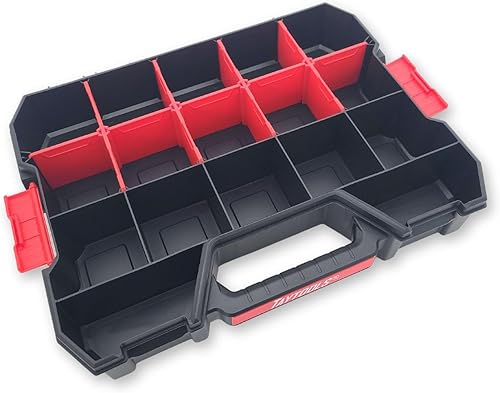 Miniatura 3 de Taytools Caja organizadora de piezas grandes de 17 compartimentos, caja de herramientas portátil de doble cierre con divisores extraíbles para