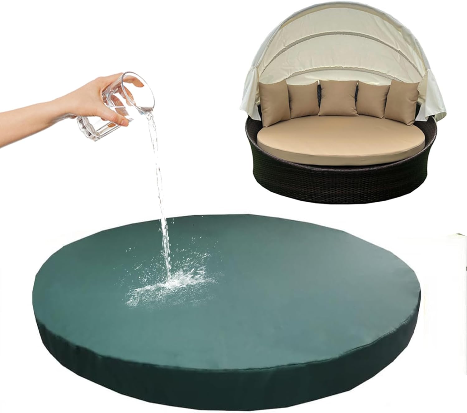 Waterproof Round Daybed Cover – Outdoor Cushion Protector for Patio and Garden, Replacement Cover for Round Sunbed (Cover Only) (Dark Green)