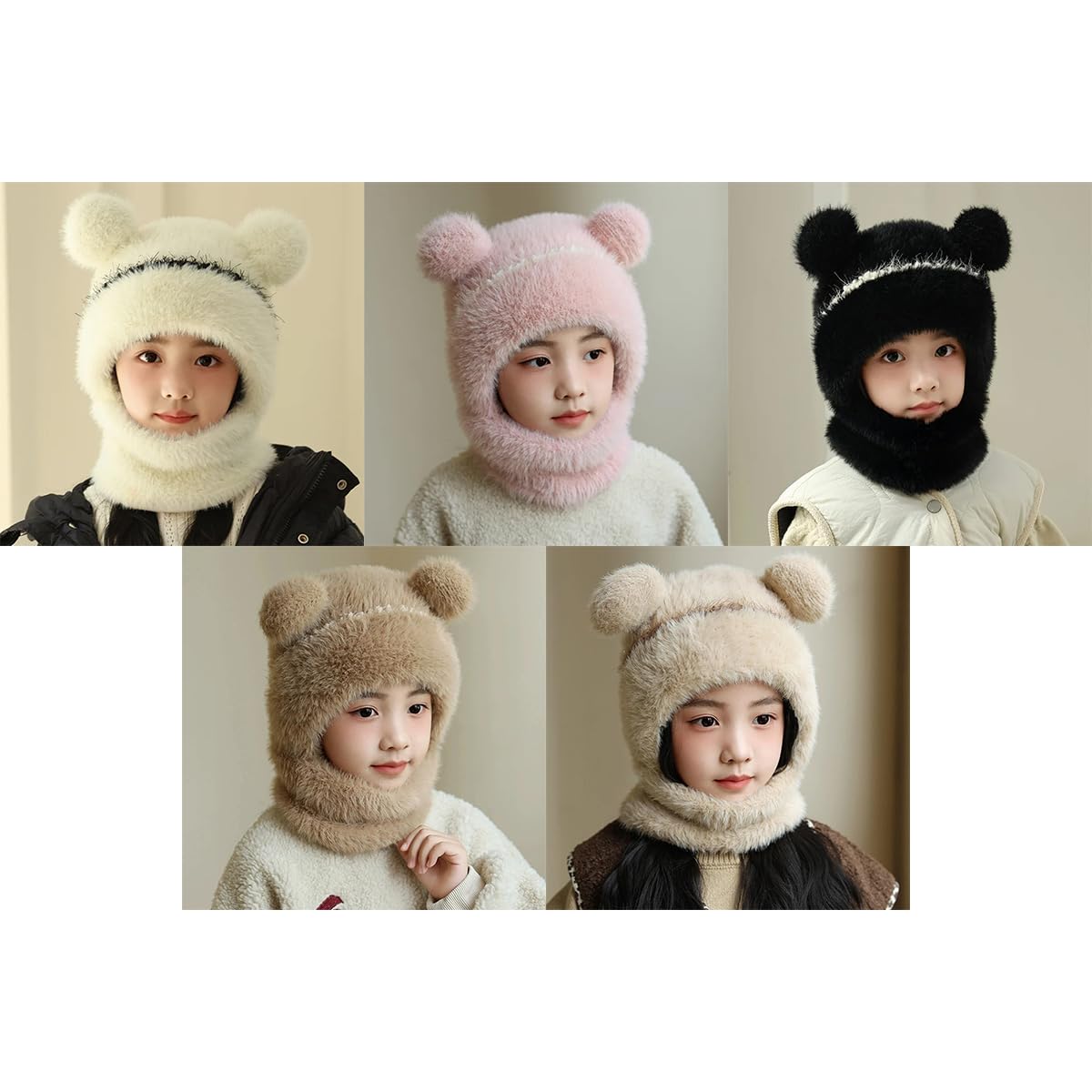 Bonnet écharpe Chaud et Moelleux pour Enfants, Ensemble de Chapeaux de Protection des Oreilles d'hiver pour Petite Fille et garçon, Bonnets à Pompons