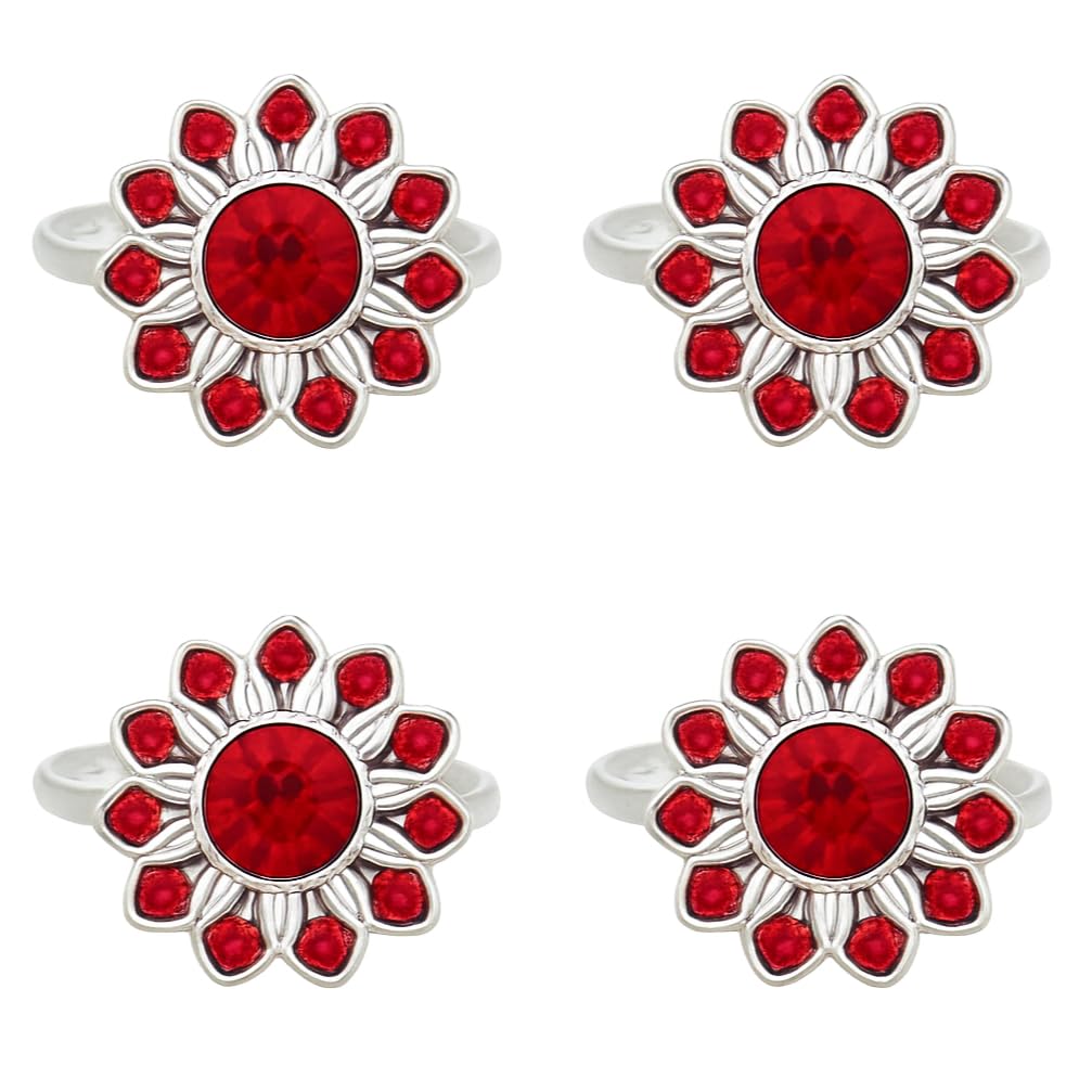 Floral Design Red Crystal Toe Ring, Silver-Toned, Adjustable-picture-17
