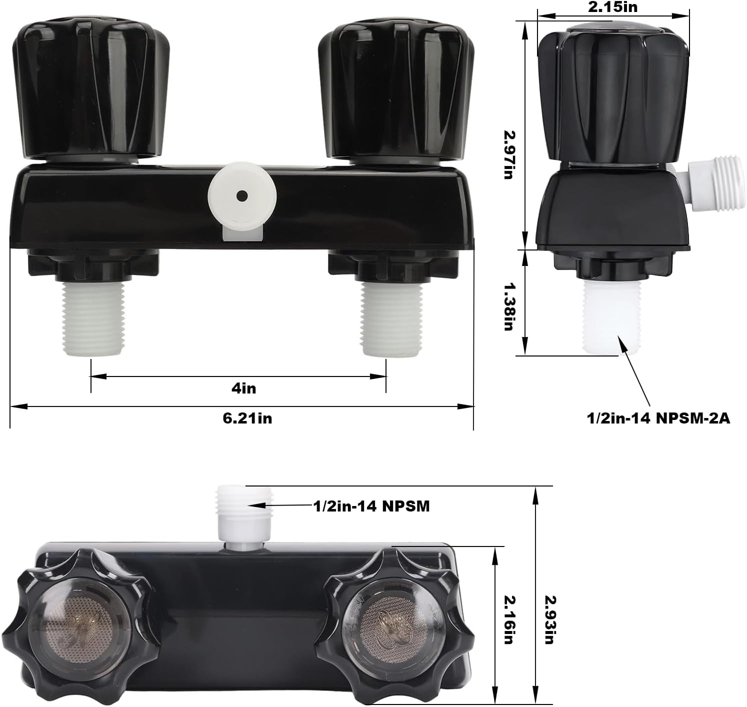 RV Shower Faucet with Shower head and Hose - Non-Metallic RV Shower Kit, On/Off Valve & Diverter, Handheld Shower Replacement for RV,5thWheels,Motorhomes,Travel Trailers,Campers（Black）
