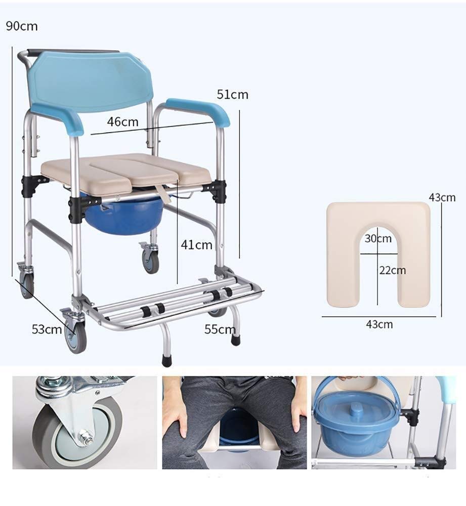 Sgabello per Doccia, Sedile per Doccia, Sedia Mobile per WC/Doccia, Sedile per WC Spesso, Sedia per Doccia con 4 Freni, con Braccioli, Estraibile dal Poggiapiedi, Sedia Comoda