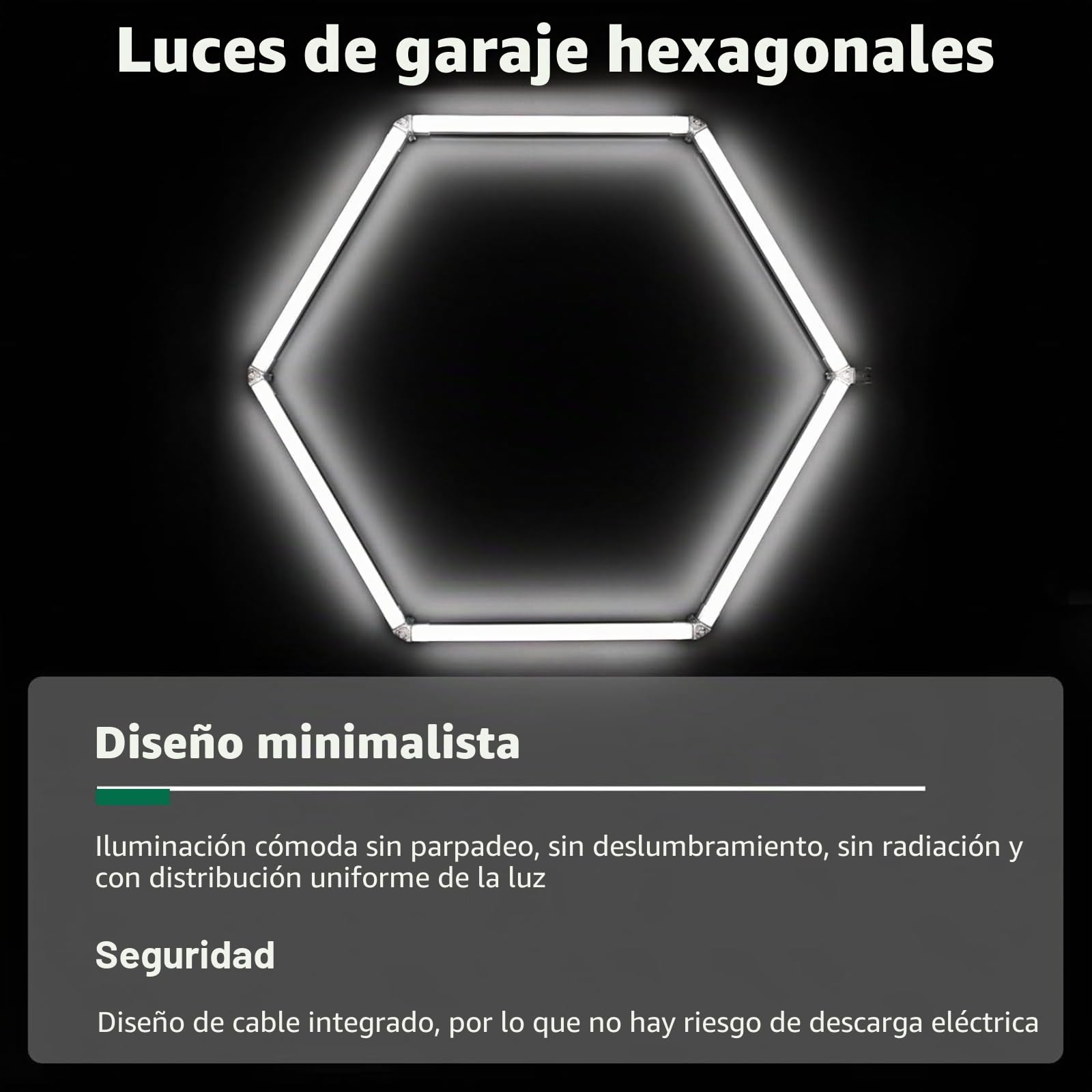 14 luces LED hexagonales, 65 W, 6500 K, superbrillantes, color blanco puro, iluminación de taller para sótano, almacén, salón de belleza de automóviles, tienda de detalles de automóviles, hogar