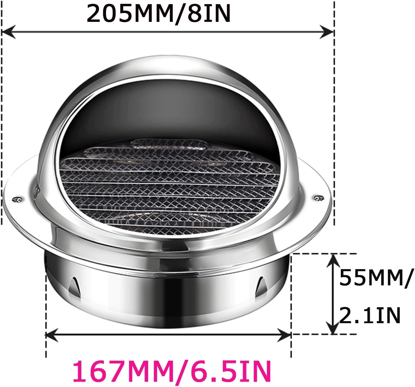 Ventilation Outlet, Soffit Vents, Round Bull Nosed External Extractor, Stainless Steel Vents, Exhaust Hood Vent, 304 Stainless Steel Air Vent, With Built-in Screen Mesh, For Kitchen Bedroom Bathr