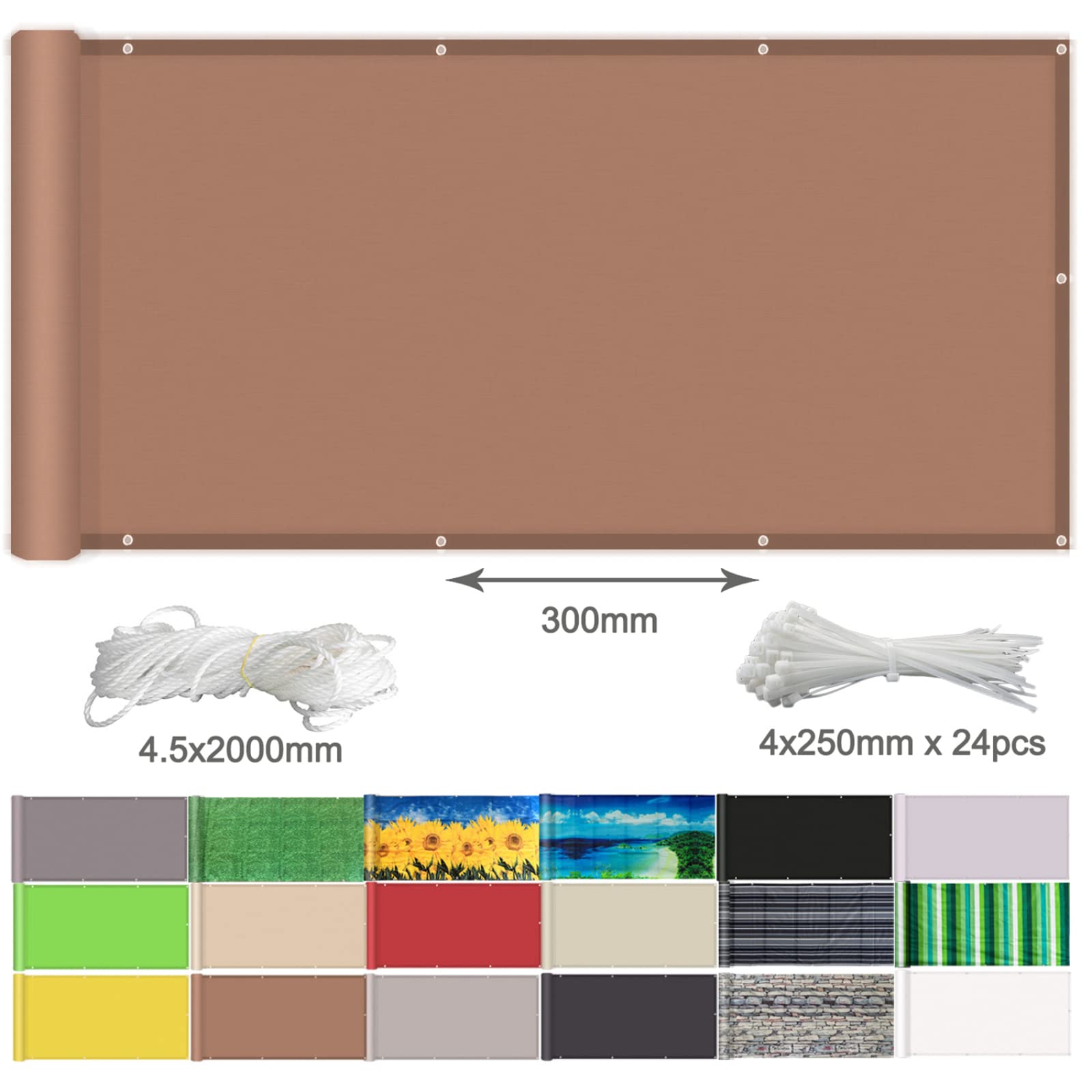 Osłona ogrodzeniowa, poliestrowa osłona balkonowa, osłona przeciwsłoneczna na zewnątrz, odporna na promieniowanie UV, ekrany odporne na warunki atmosferyczne, khaki, 80 x 700 cm