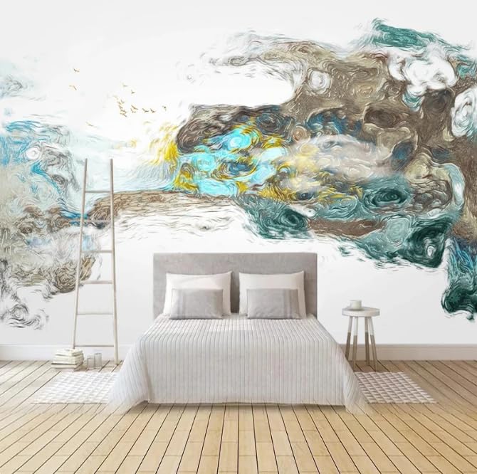 Papier peint panoramique effet marbre chinois oiseaux 200x140 cm